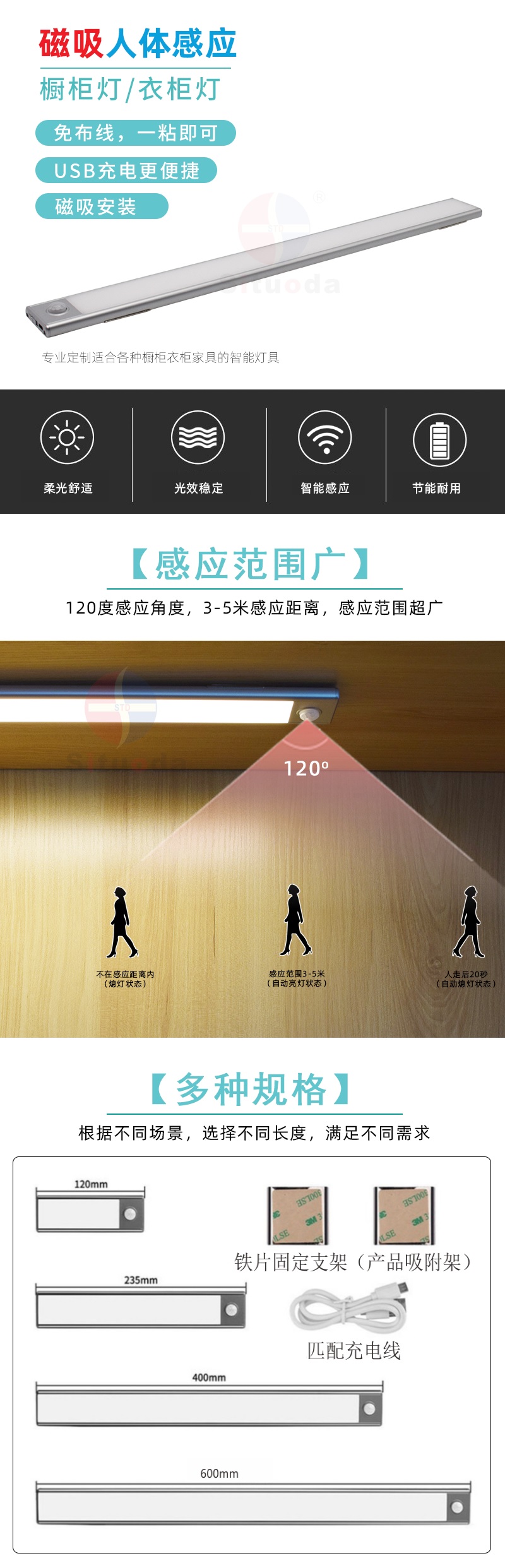 磁吸人體感應櫥柜燈衣柜燈 磁吸人體感應櫥柜燈衣柜燈